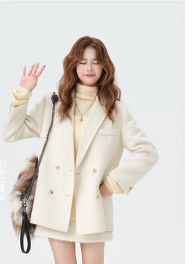 北欧漫绪Co&Sheng重生小个子女款毛呢外套排扣宽松气质轻职风西装