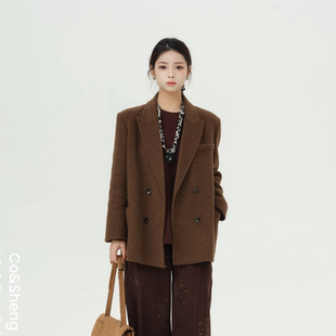德鲁纳/重生 小个子羊毛西装排扣宽松气质上衣女 Co&Sheng