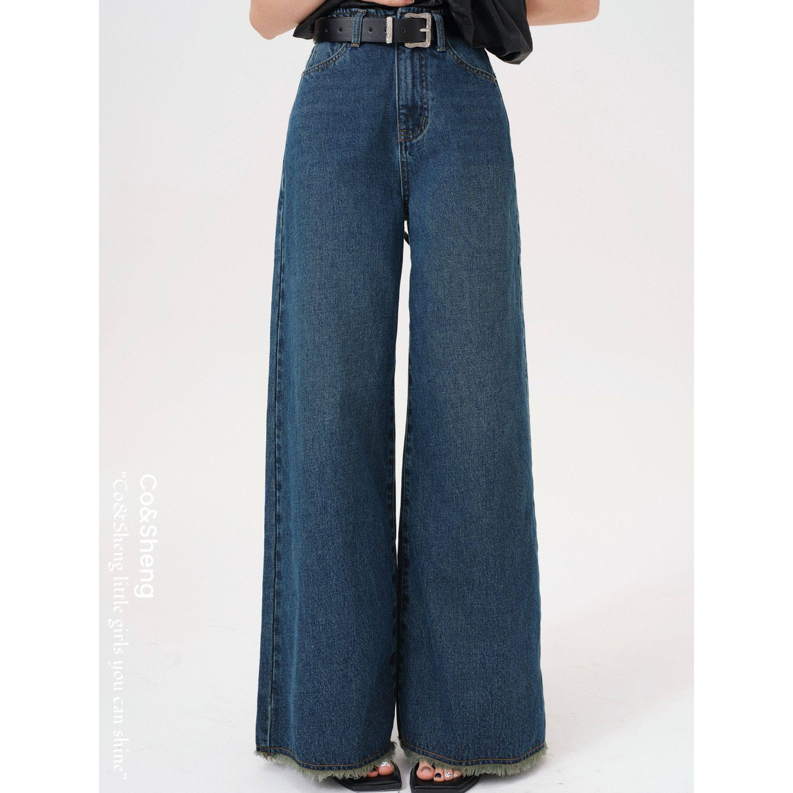 蔚蓝磨毛/重生小个子女款长裤春季新款高腰设计感休闲百搭牛仔裤