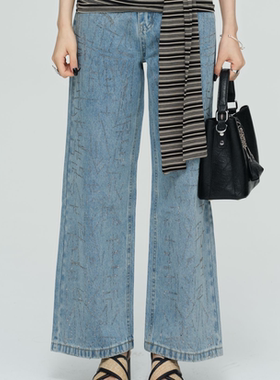 co&sheng小个子春季新款亮钻直筒高腰牛仔裤时尚显高显瘦百搭休闲