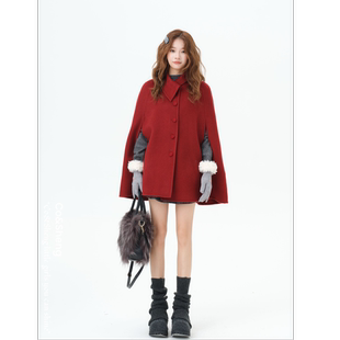 时尚 玫瑰情诗 新款 羊毛毛呢外套斗篷大衣春季 百搭女Co&Sheng 重生