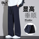 冬外穿 奥博绒宽松直筒男裤 班尼路SK藏青色阔腿休闲卫裤 男女秋冬季