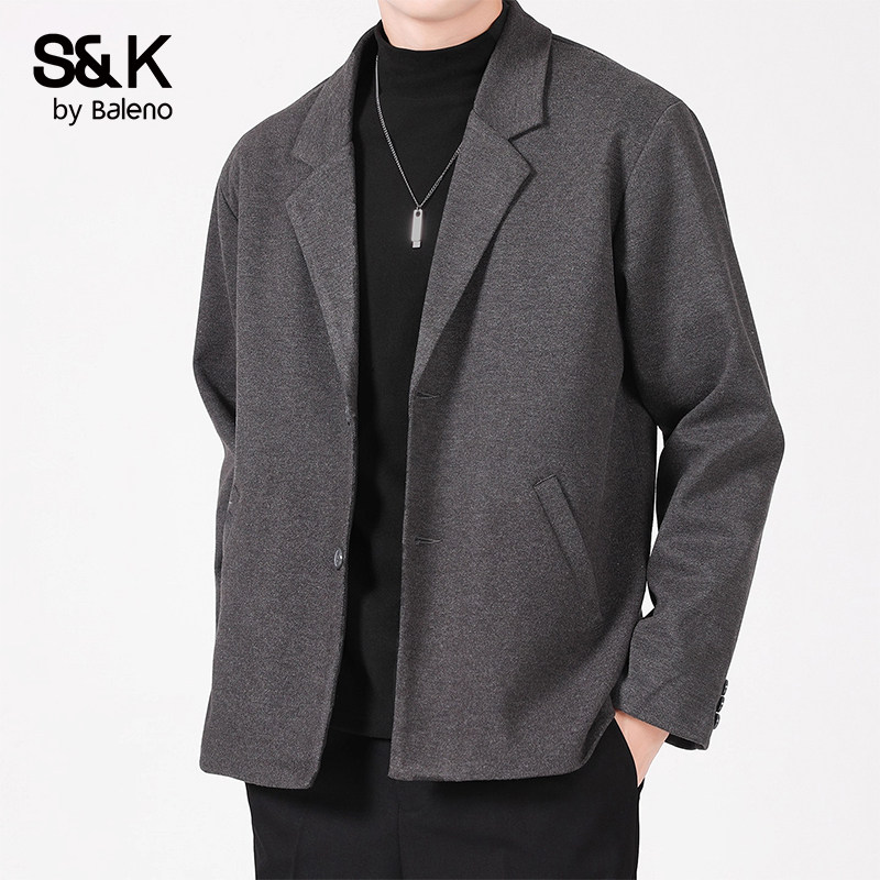 班尼路SK系列秋冬新款毛呢大衣男宽松韩版气质高级感休闲西装外套