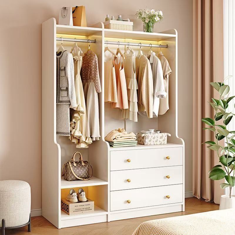 实木卧室落地挂衣架床边多功能储物柜简约现代斗柜挂衣.架斗柜一