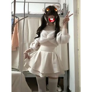 日系清楚系温柔露肩上衣+高腰半裙套装小众优雅千金风气质两件套