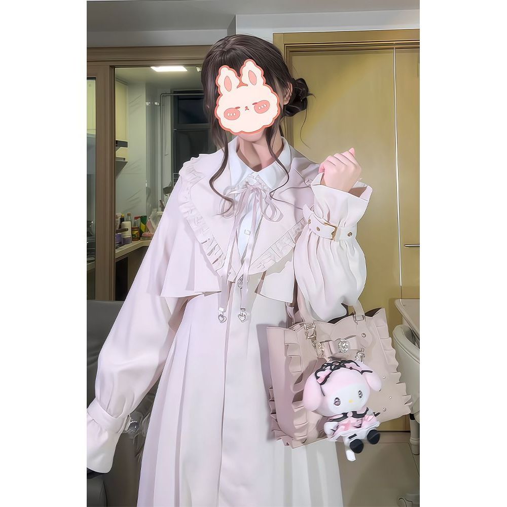 【浅屿书梦】日系清楚系温柔甜美少女风衣荷叶领长款气质日常外套