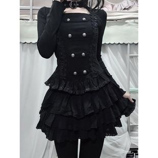 魔女回忆录 冬季新款哥特暗黑系亚文化设计感双排扣上衣短裙套装