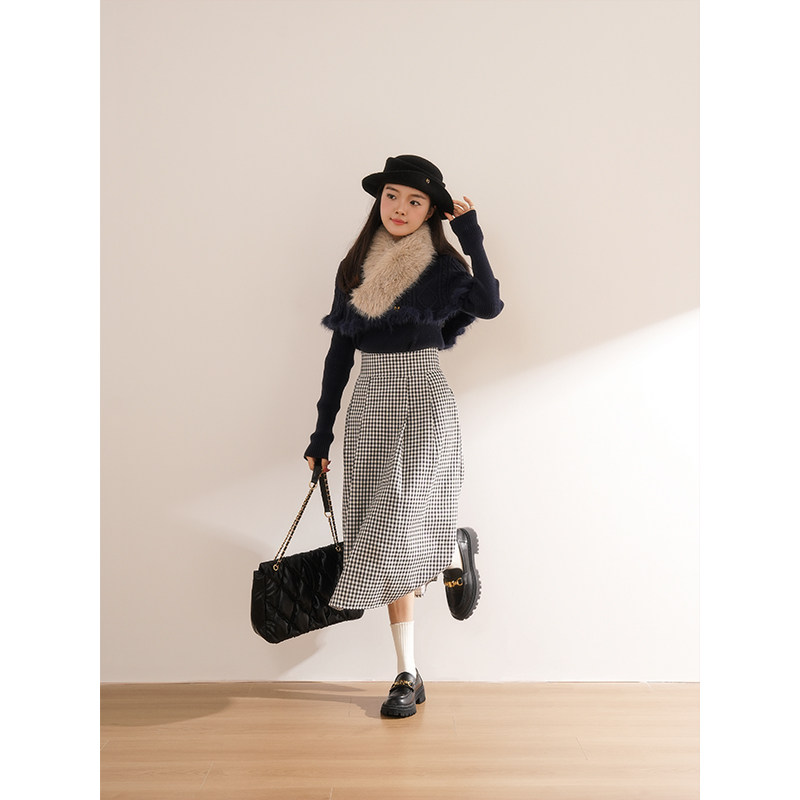 花泽晴香 冬季清楚系温柔斗篷毛衣两件套短款针织上衣+半身裙套装