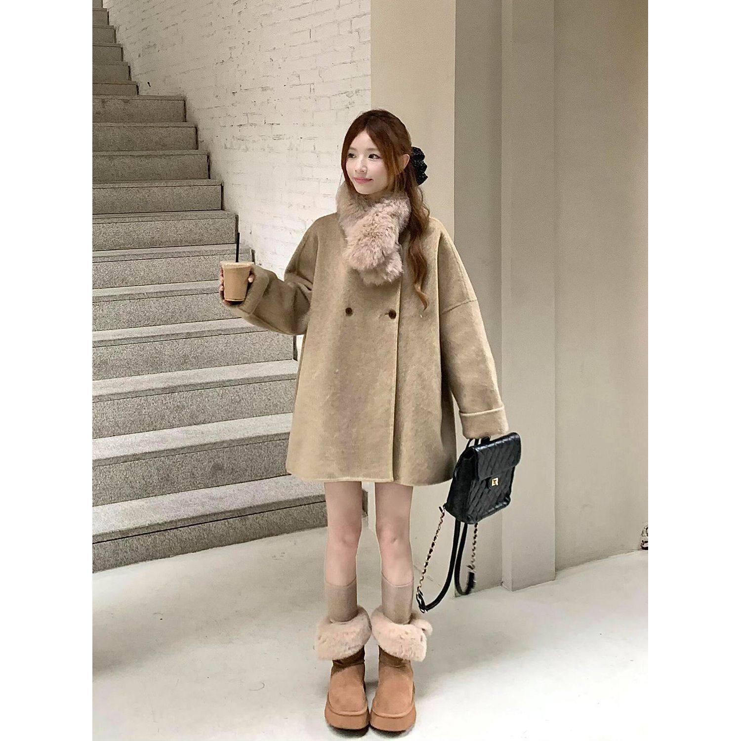 柔雾暖裘 韩系高级感毛领外套女冬新款通勤简约百搭宽松毛呢大衣,女装/女士精品,毛呢外套,淘宝优惠券,粉丝福利购,淘宝优惠卷