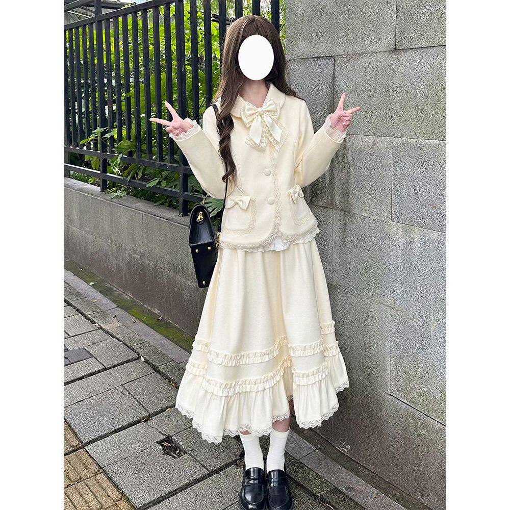 晴雨漫漫 日系学院风二次元JK制服设计感蝴蝶结西装外套长裙套装