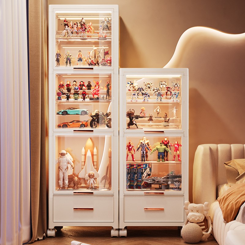 手办乐高展示柜带灯模型防尘展示架免安装玩具摆件高透陈列馆藏柜