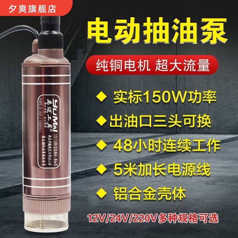12v大功率抽油泵加油枪柴油电动抽油泵24v油抽子抽水泵潜加油泵