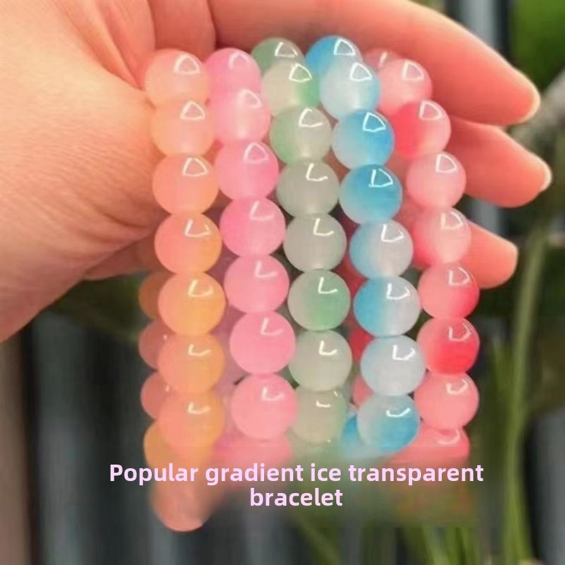 桃色球珠手炼绕指,柔和渐变色,冰透明粉蓝色多色圆盘女学生玩具,