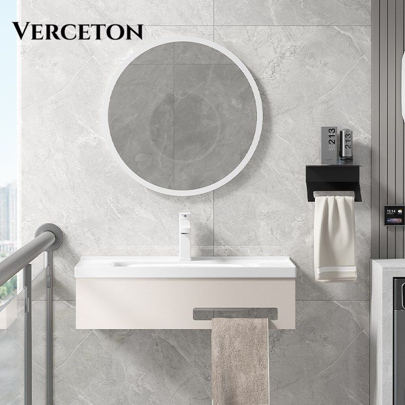 小户型奶油色挂墙式不锈钢支架盆卫生间陶L瓷洗手盆阳台壁挂洗脸