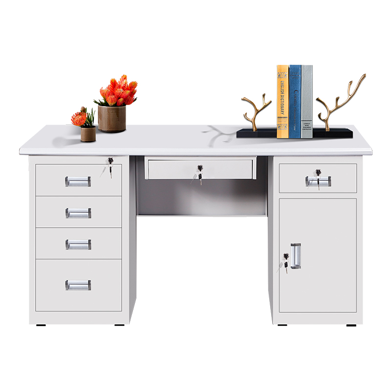 钢制公司财c务办公桌写字台1.2铁皮1.4电脑桌1.6米带锁抽屉单人位