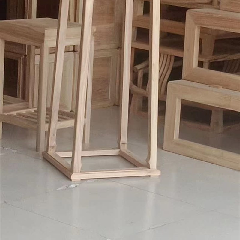 北榆木花架白茬盆景架花几t架子阳台花盆白胚实木落地多层木质中