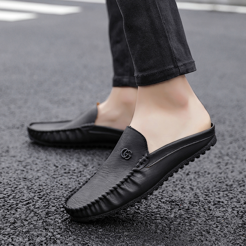 夏季男士拖鞋g时尚室外潮流包头半拖豆豆鞋男士英伦休闲透气懒人