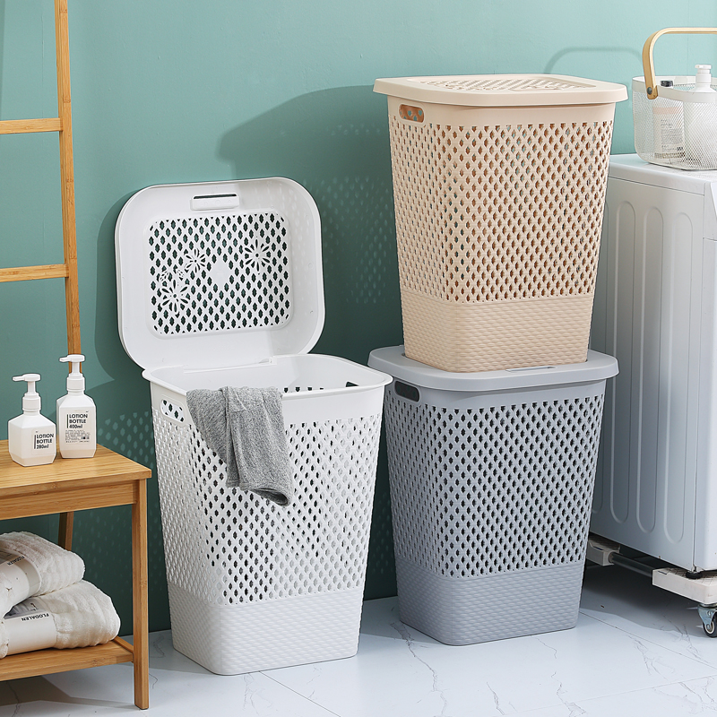 塑料脏衣篮带盖脏衣服收纳筐装衣物娄篮子放玩具简约家用洗衣篓桶