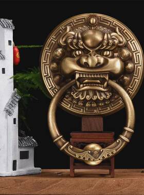 中式仿古实木纯铜大门环狮子头兽头古建庭院寺庙祠堂门环拉手拉环