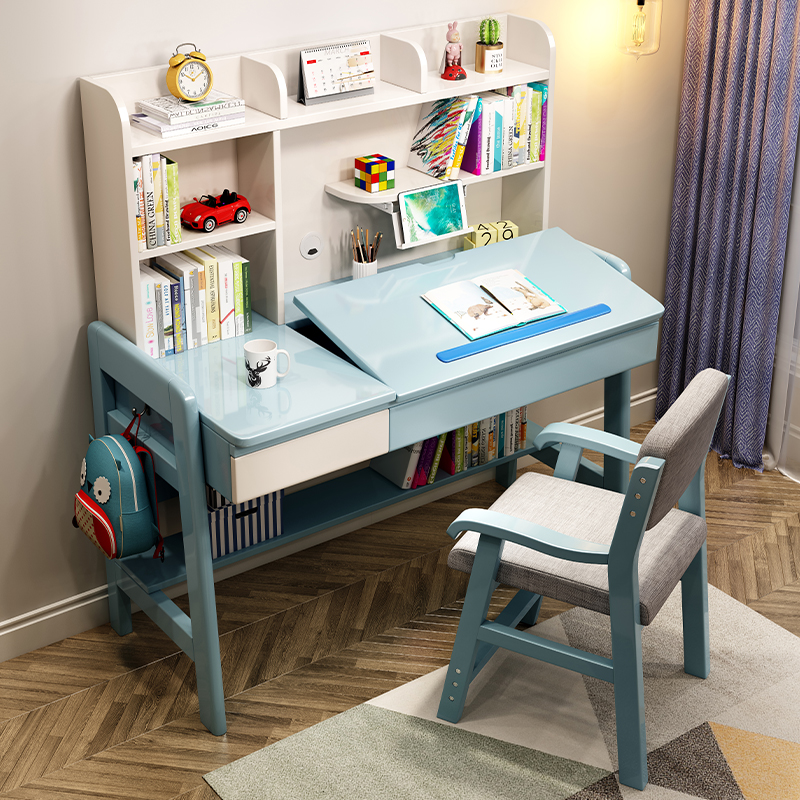 实木书桌书架一体桌小户型收纳儿童学习桌写字桌简约全实木写字台