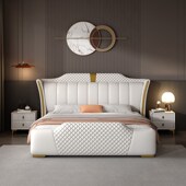 皮床现代简约双人主卧1.8米高端大气意式 轻奢软包实木床2024新款