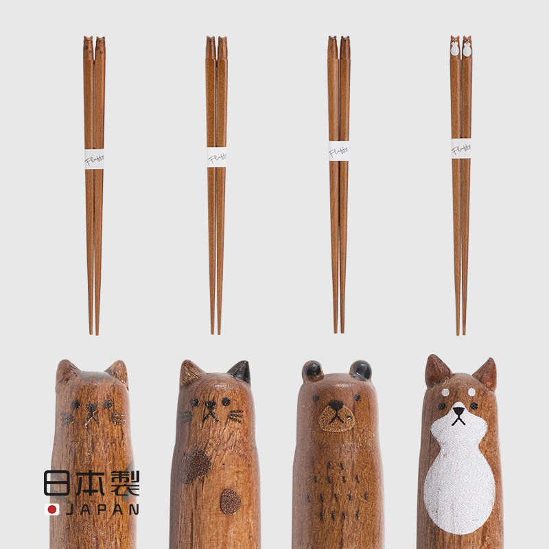 日本进口可爱柴犬木筷创意手工动物造型成人筷子家用日式尖头筷子