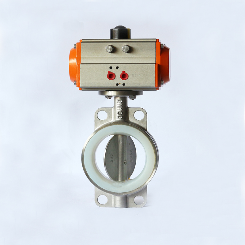 D671F 气动四氟不锈钢对夹蝶阀DN50 65 80 100 125 150 200 250