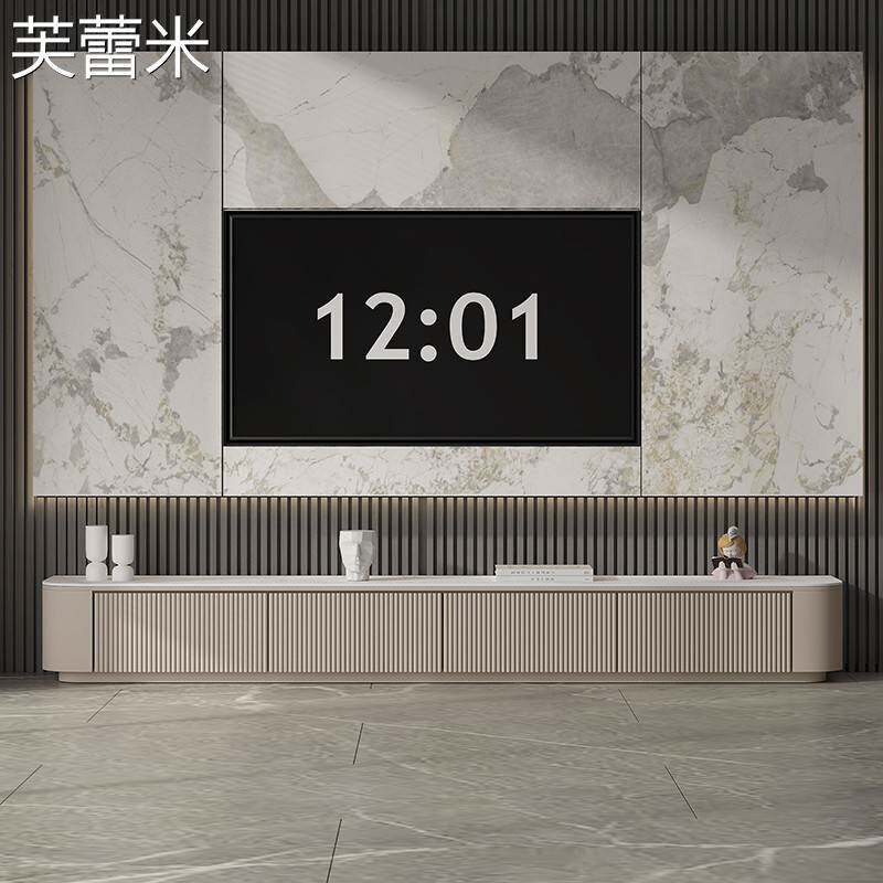 芙蕾米简约现代意式轻奢岩板电视柜整装落地客厅小户型定制网红电视机柜床笠拉车