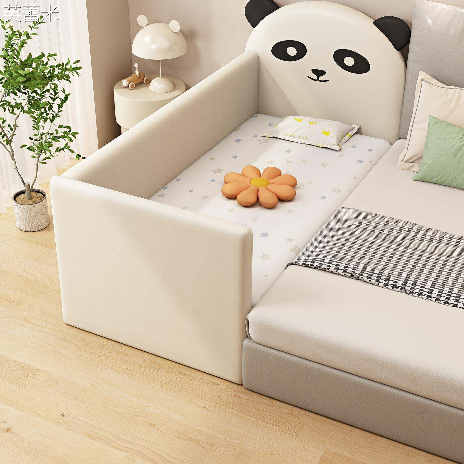 芙蕾米床头加宽拼接床加高度护栏软袋防撞婴儿床无甲醛实木儿童床带床垫床笠拉车