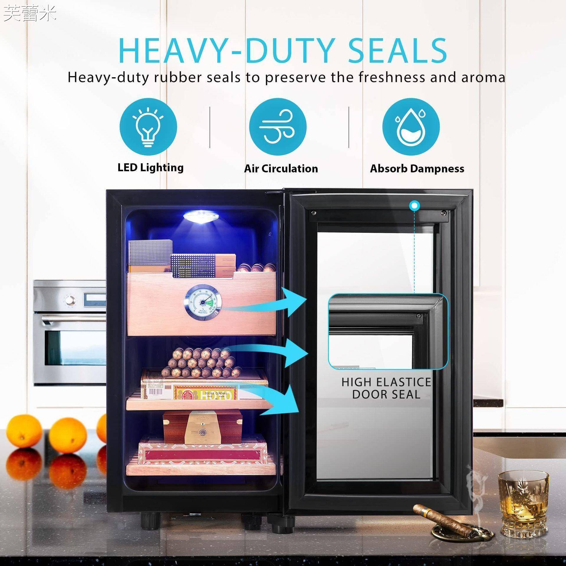 芙蕾米【跨境】亚马逊热销Cigar Humidor电子雪茄柜小型家用恒温床笠拉车