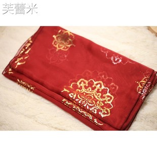 芙蕾米烫金披帛酒红团花印花汉服披帛女超长敦煌古典舞蹈绣花裙提花古风床笠拉车