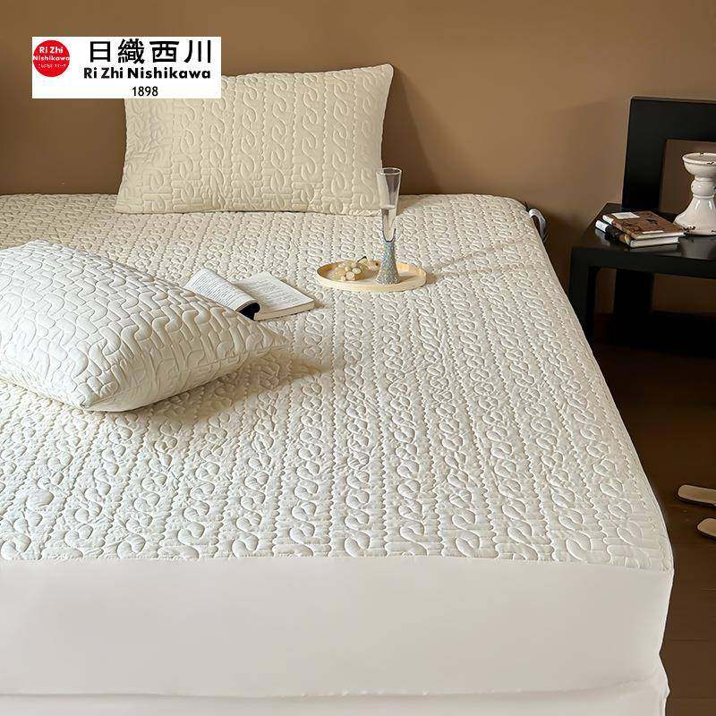 轻奢风纯色100S全棉夹棉床笠澳棉绗缝可水洗加厚席梦思床垫保护套