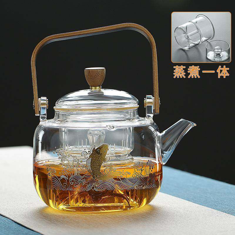 玻璃蒸煮茶壶家用电陶炉烧水壶专用茶具加厚黑茶提梁壶泡茶器套装