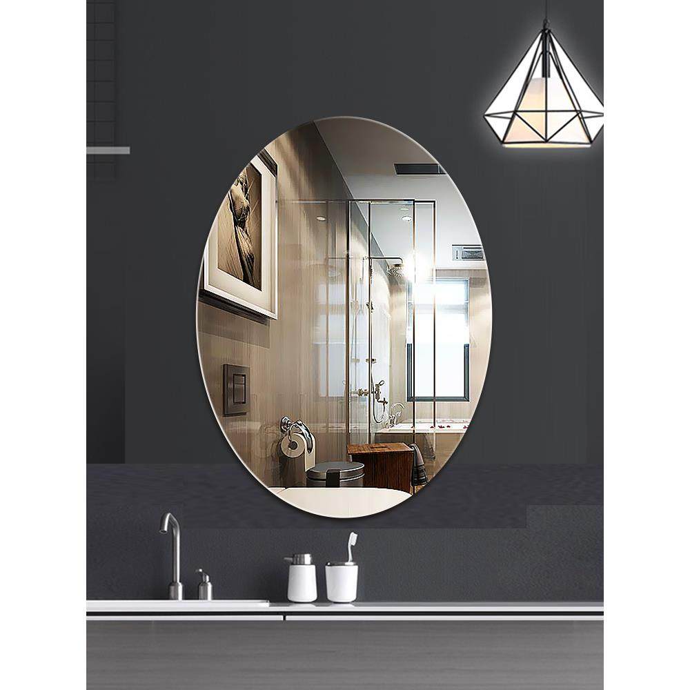 浴室镜卫生间镜子免打孔贴墙椭圆形自粘贴梳妆壁挂镜化妆镜圆形镜