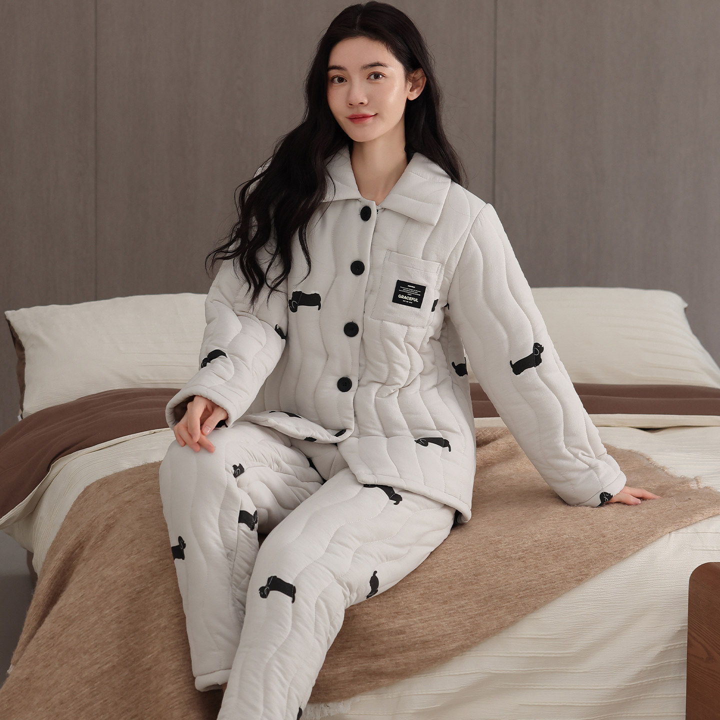 2025女士睡衣加厚夹棉保暖宽睡衣/家居服套装