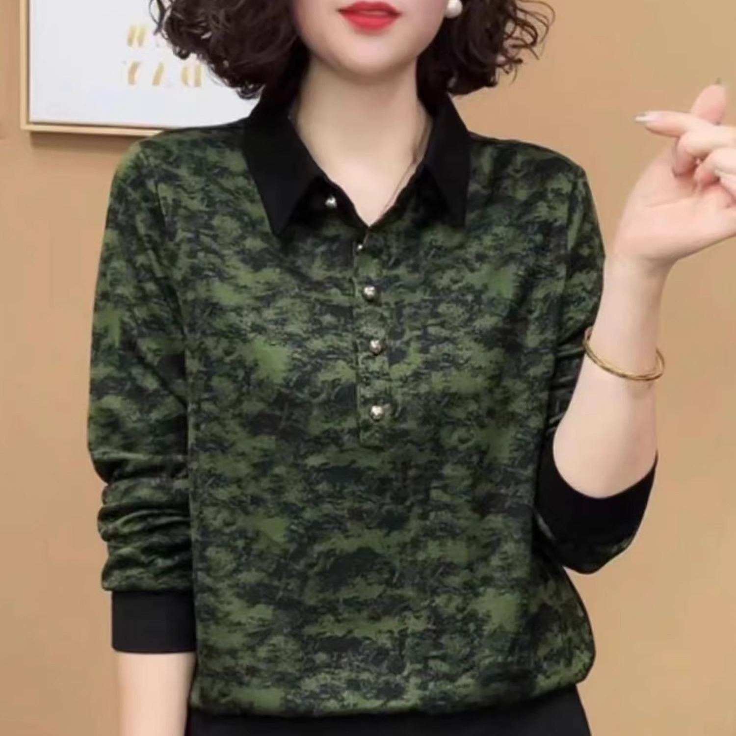 【爆款推荐】新款时尚洋气POLO领长袖T恤宽松显瘦上衣女D70719