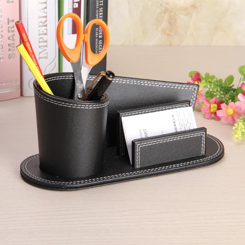 皮质个性笔筒创意可爱名片座架多功能商务办公笔筒收纳盒礼品