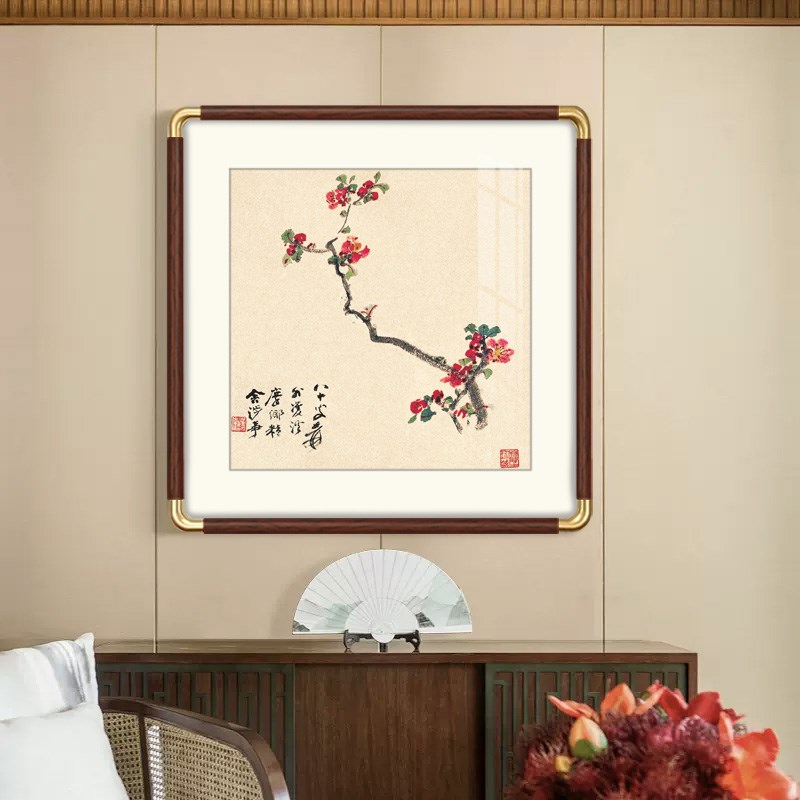 方形梅花挂画新中式客厅餐厅y装饰画玄关柜餐边柜墙面花卉画壁画图片