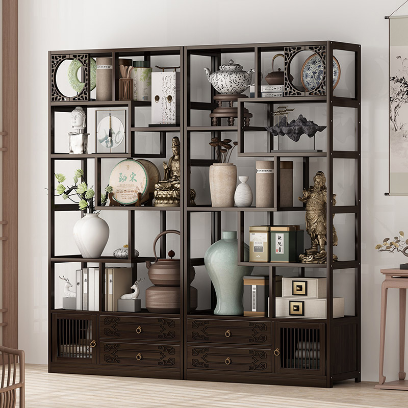 博古架实木新中式多宝阁茶叶架展示柜摆件K柜茶室茶具茶柜置物架