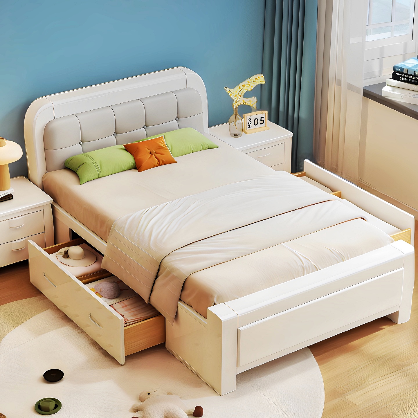 掌上明珠实木单人床一米1.2/1.35m白色儿童男女孩老人1.5m1.8米双