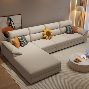 掌上明珠新款 免洗科技布沙发现代简约客厅小户型直排四人位奶油风