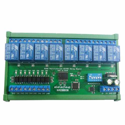 8输入8输出RS485继电器Modbus RTU协议DIN35轨道外壳PLC扩展板