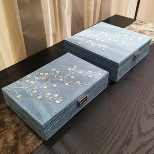 收纳珠宝盒带锁家居卧室刺绣装 现代新中式 饰品首女生礼物双层绒布