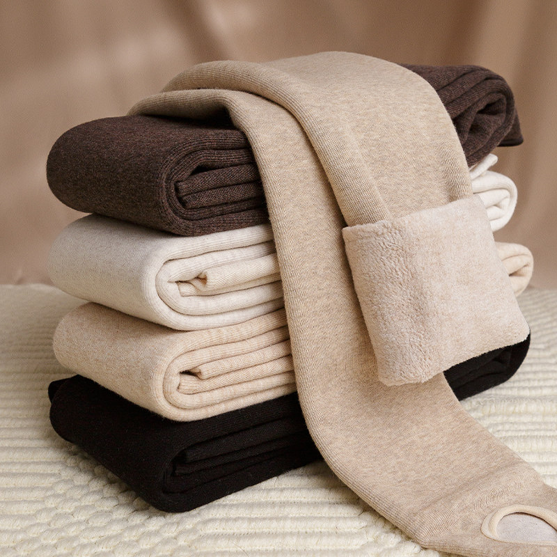 竖条纹灰色打底裤女秋冬保暖棉裤加绒加厚踩脚外穿显瘦连裤袜咖色