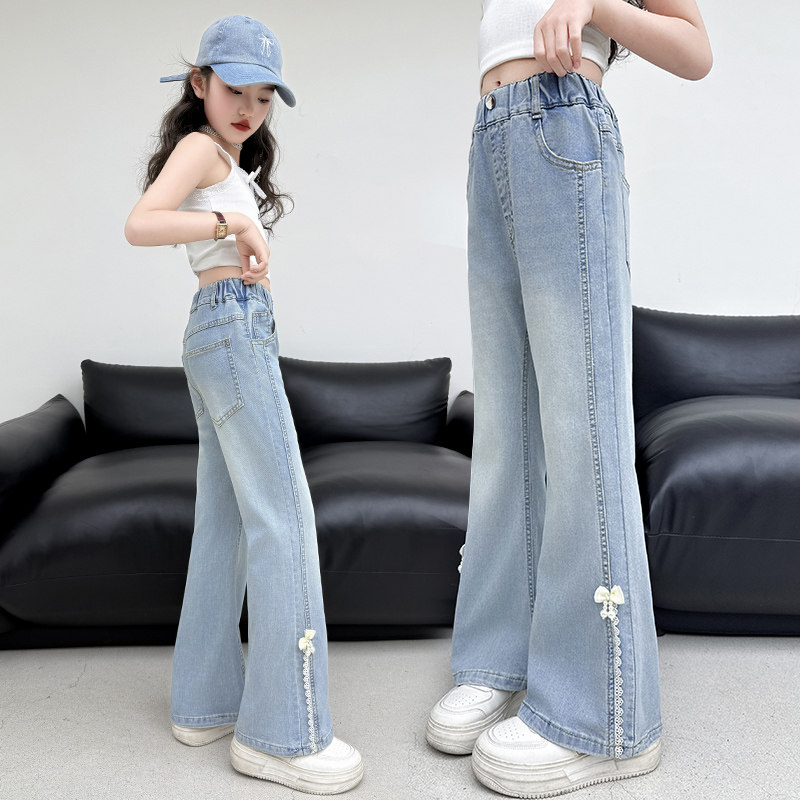 女童喇叭裤秋冬2025新款加绒加厚冬季大童微喇牛仔裤冬天儿童裤子