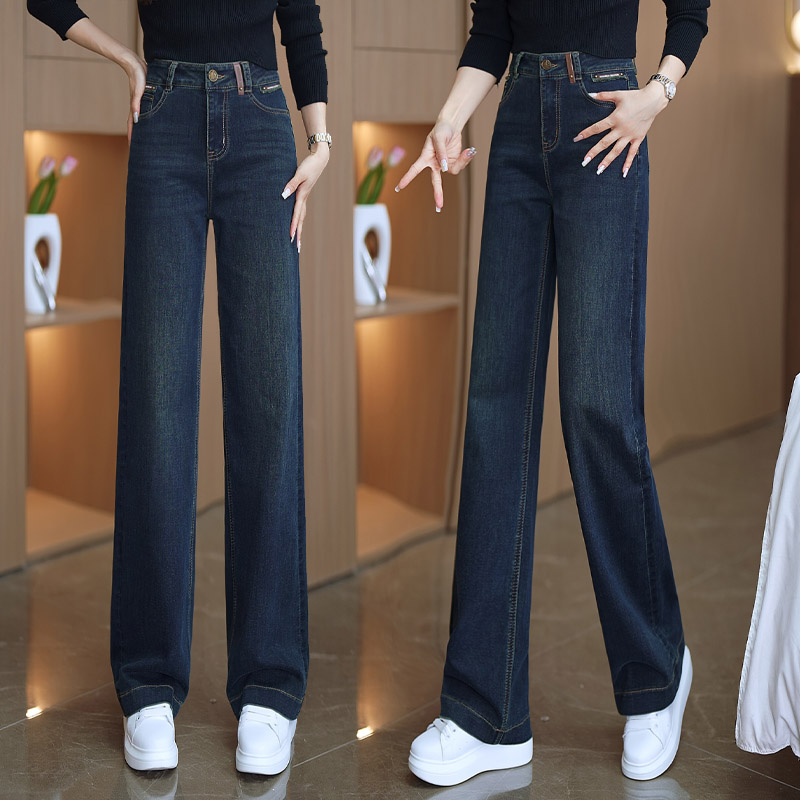 春季直筒裤女2025新款秋冬长裤宽松显瘦裤子高腰牛仔裤窄版阔腿裤