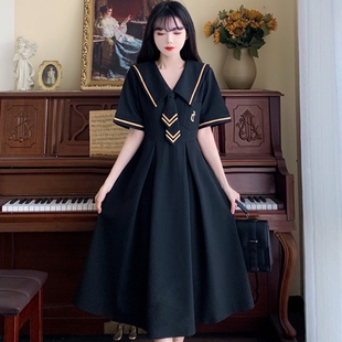 法式大码减龄赫本风小黑裙女夏季胖mm洋气遮肚子显瘦学院风连衣裙
