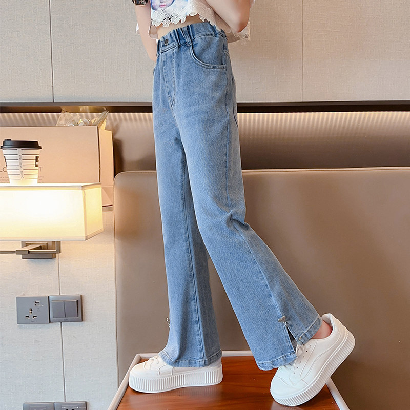 女童牛仔裤秋装2025新款儿童女孩喇叭裤女大童秋季微喇裤子初中生