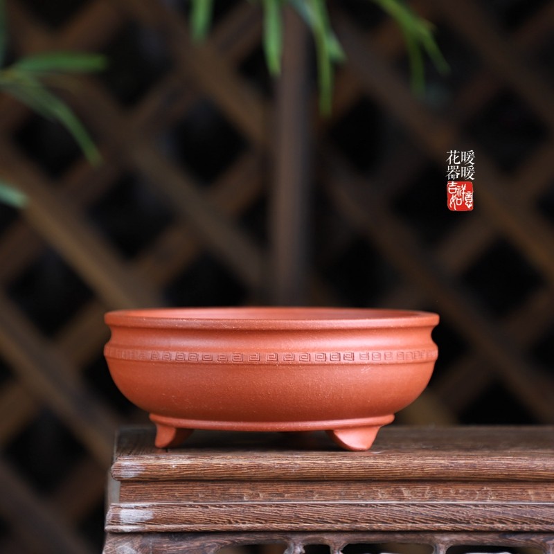 回文圆口浅盆 暖暖花器精品紫砂小花盆 室内桌面竹子菖蒲绿植,包装,包装胶带,淘宝优惠券,粉丝福利购,淘宝优惠卷