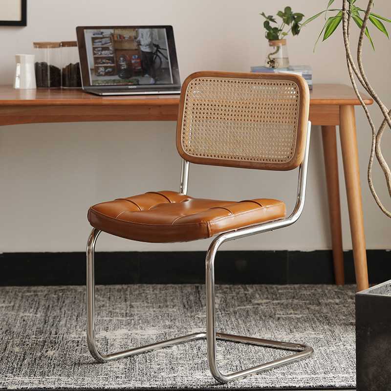 ins椅网红轻奢餐椅家用藤编复古休闲椅餐厅铁艺椅靠背vintage椅子